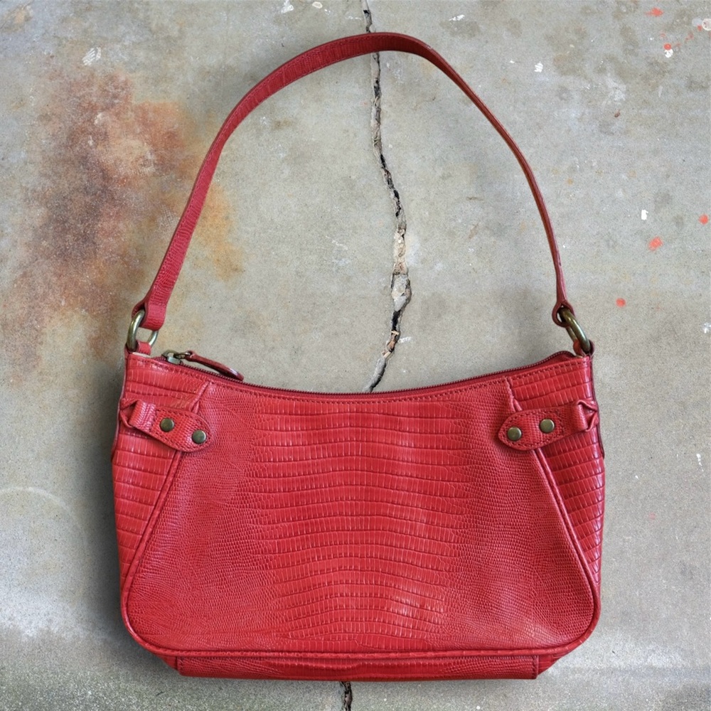 LOFT Ann Taylor Genuine Red Leather Croc Embossed Shoulder Bag